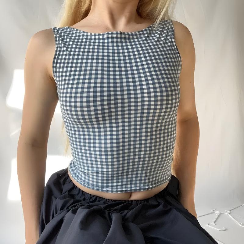 Stylish Work Outfits, Outfit Summer Ideas Gingham Bow Backless Top