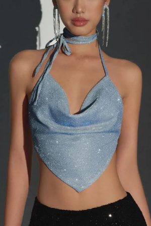 Stylish Work Outfits, Outfit Summer Ideas Glitter Backless Crop Top