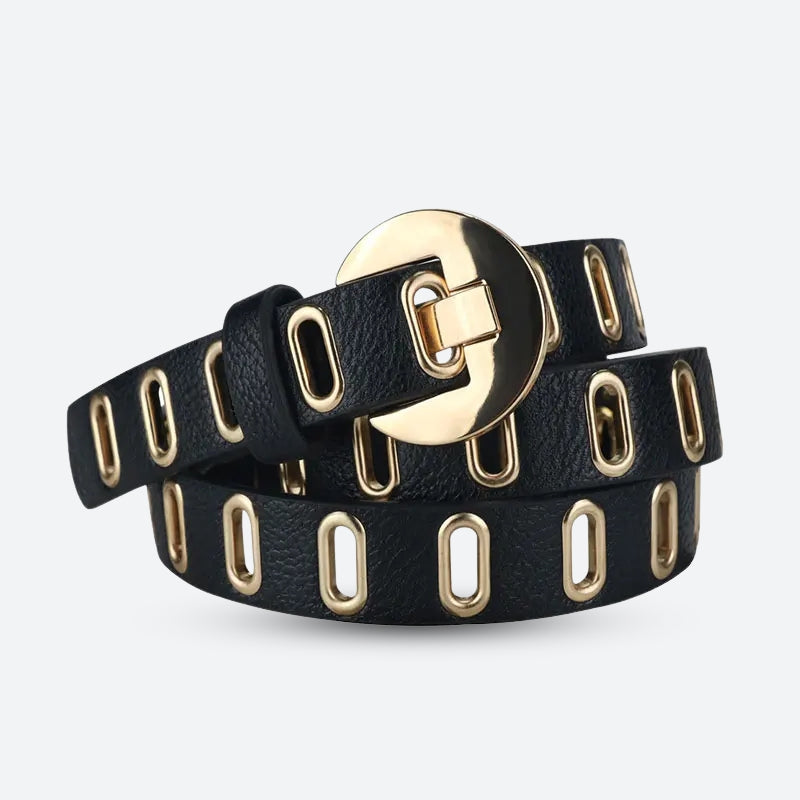 Stylish Work Outfits, Outfit Summer Ideas Golden Eyelet Faux Leather Belt