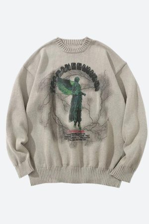 Stylish Work Outfits, Outfit Summer Ideas Goth Angel Knitted Sweater