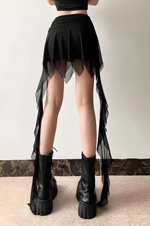 Stylish Work Outfits, Outfit Summer Ideas Goth Asymmetrical Mesh Mini Skirt