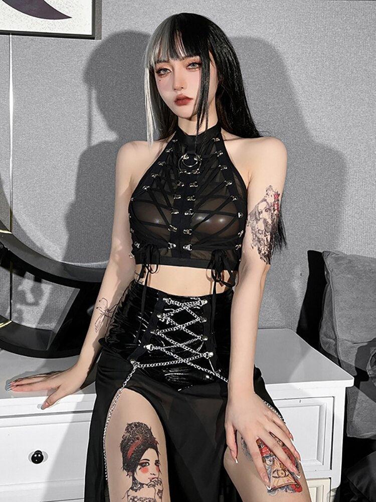 Stylish Work Outfits, Outfit Summer Ideas Goth Backless Halter Top Stylish Work Outfits, Outfit Summer Ideas Goth Backless Halter Top