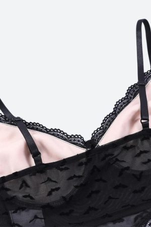 Stylish Work Outfits, Outfit Summer Ideas Goth Bat Mesh Bustier Crop Top