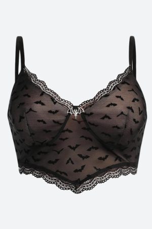 Stylish Work Outfits, Outfit Summer Ideas Goth Bat Mesh Bustier Crop Top