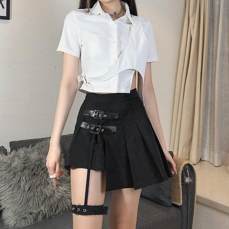 Stylish Work Outfits, Outfit Summer Ideas Goth Belt Detail Mini Skirt Stylish Work Outfits, Outfit Summer Ideas Goth Belt Detail Mini Skirt