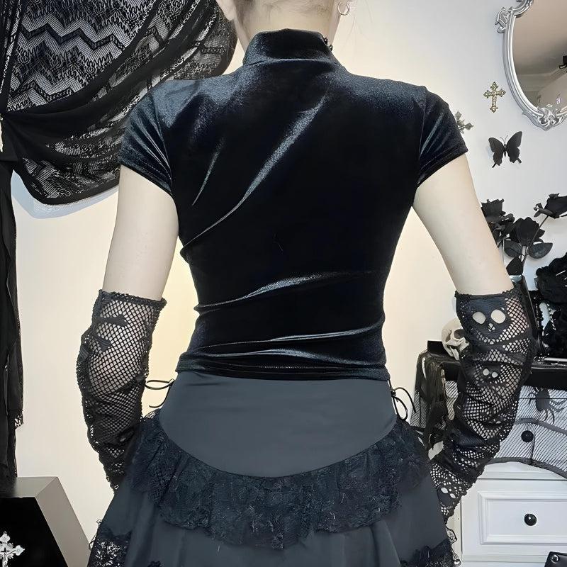 Stylish Work Outfits, Outfit Summer Ideas Goth Cross Cut Out Velvet Top Stylish Work Outfits, Outfit Summer Ideas Goth Cross Cut Out Velvet Top