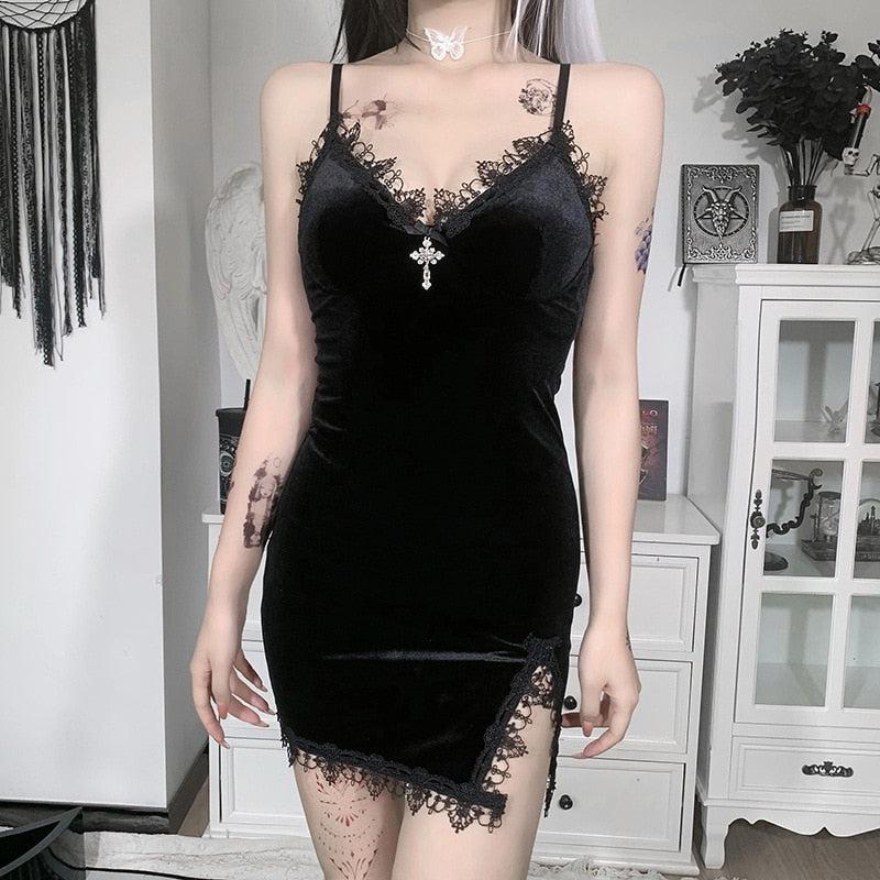 Stylish Work Outfits, Outfit Summer Ideas Goth Cross Detail Mini Dress