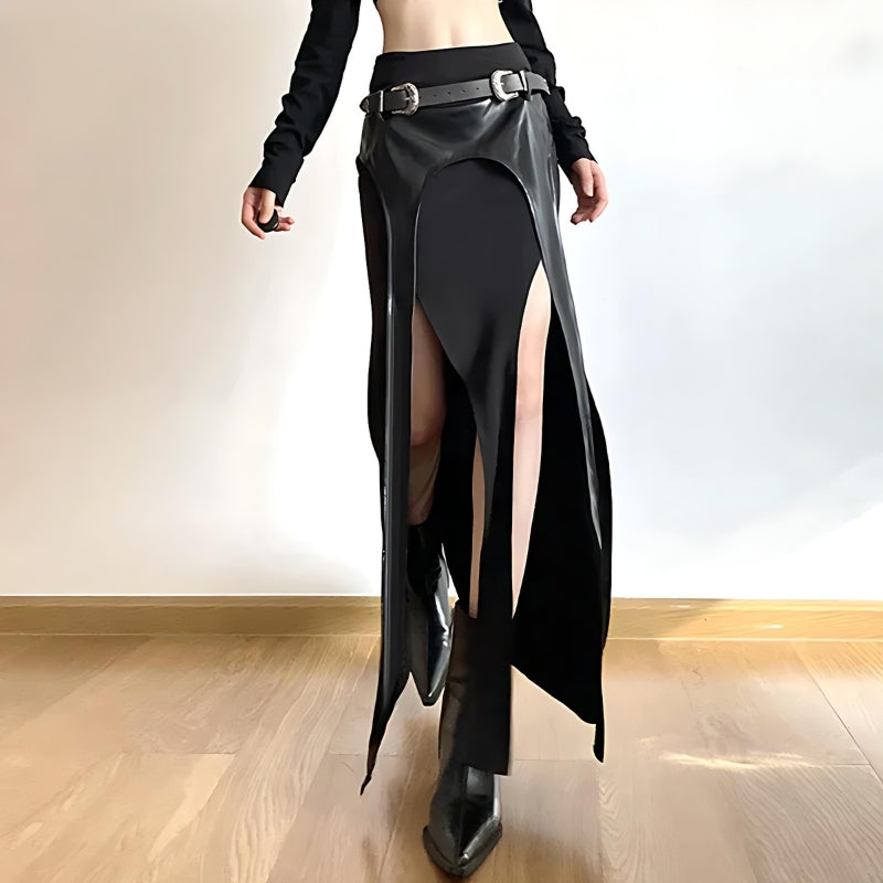 Stylish Work Outfits, Outfit Summer Ideas Goth Double Slit Maxi Skirt