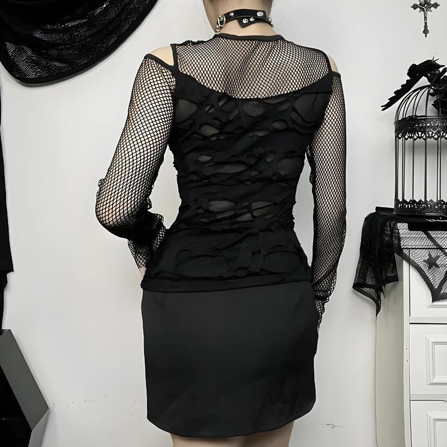 Stylish Work Outfits, Outfit Summer Ideas Goth Fishnet Ripped Top Stylish Work Outfits, Outfit Summer Ideas Goth Fishnet Ripped Top