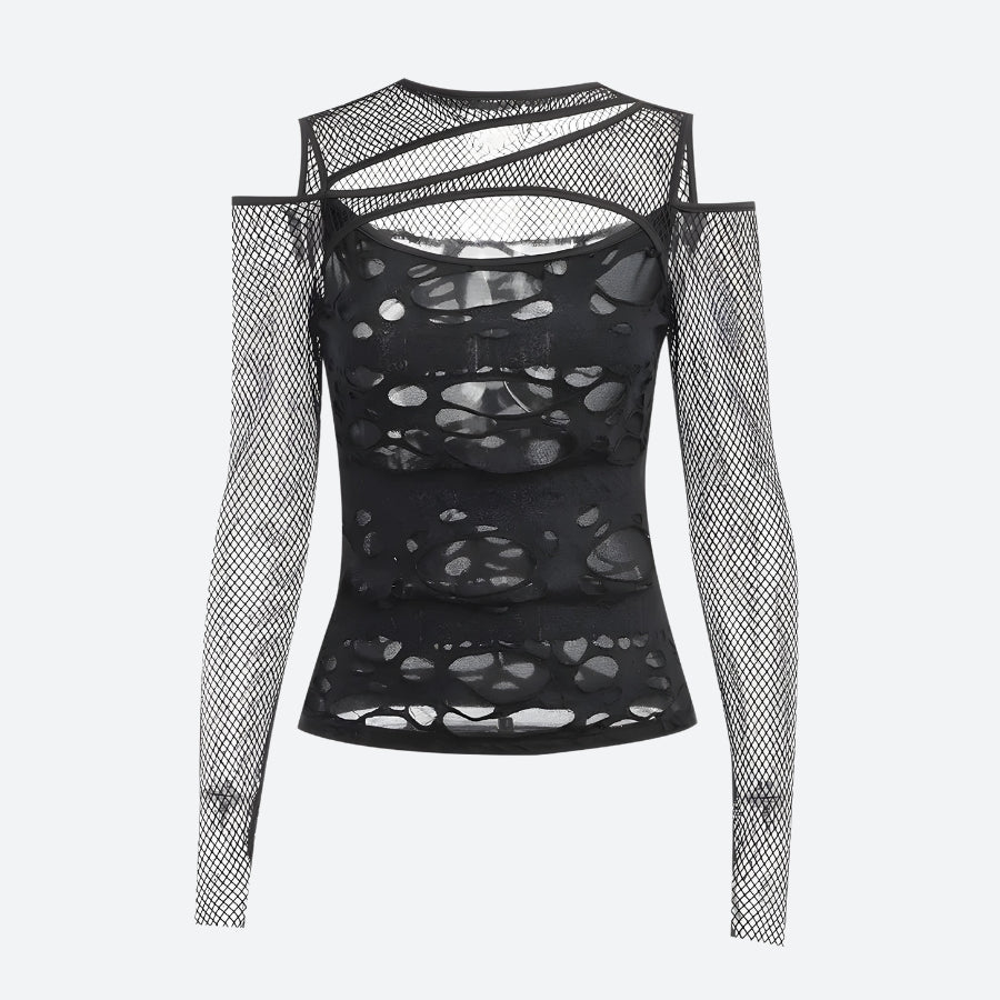 Stylish Work Outfits, Outfit Summer Ideas Goth Fishnet Ripped Top Stylish Work Outfits, Outfit Summer Ideas Goth Fishnet Ripped Top