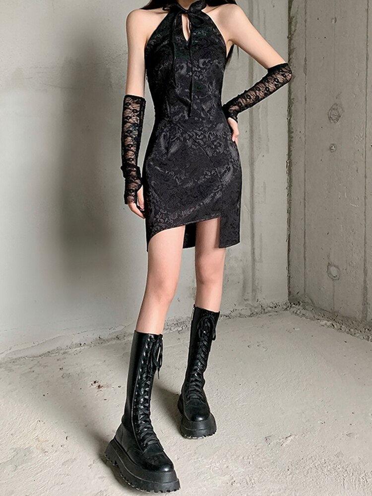 Stylish Work Outfits, Outfit Summer Ideas Goth Halter Mini Dress