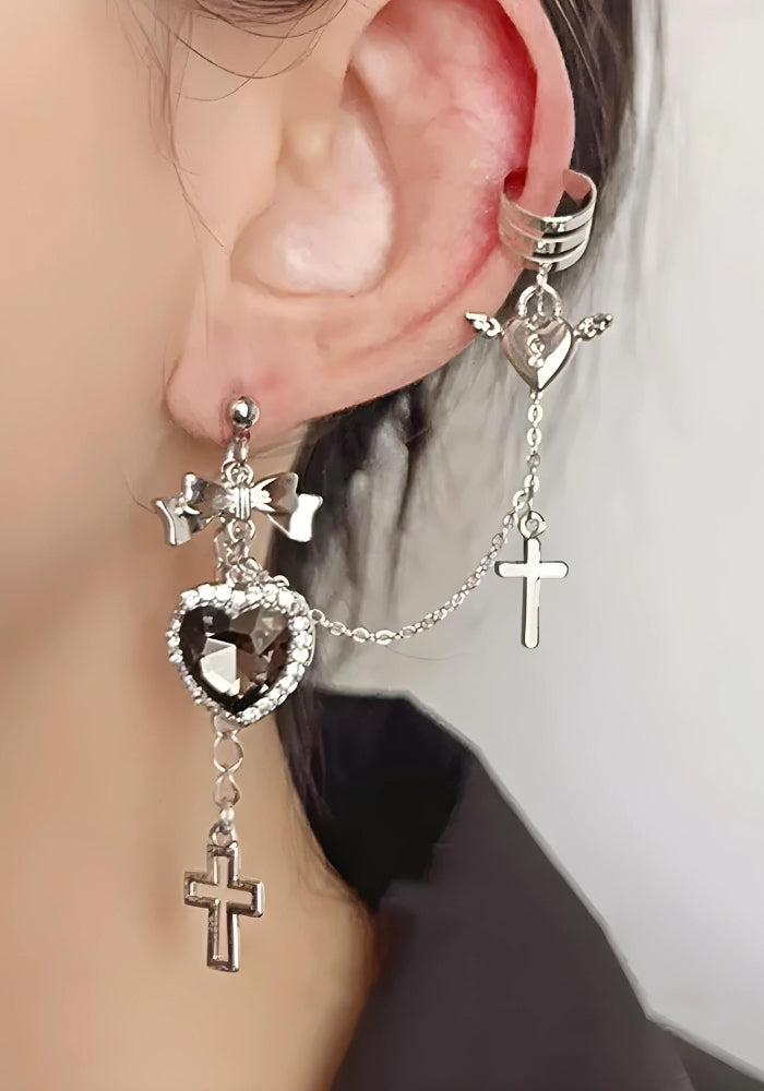 Stylish Work Outfits, Outfit Summer Ideas Goth Heart Cross Chain Earrings