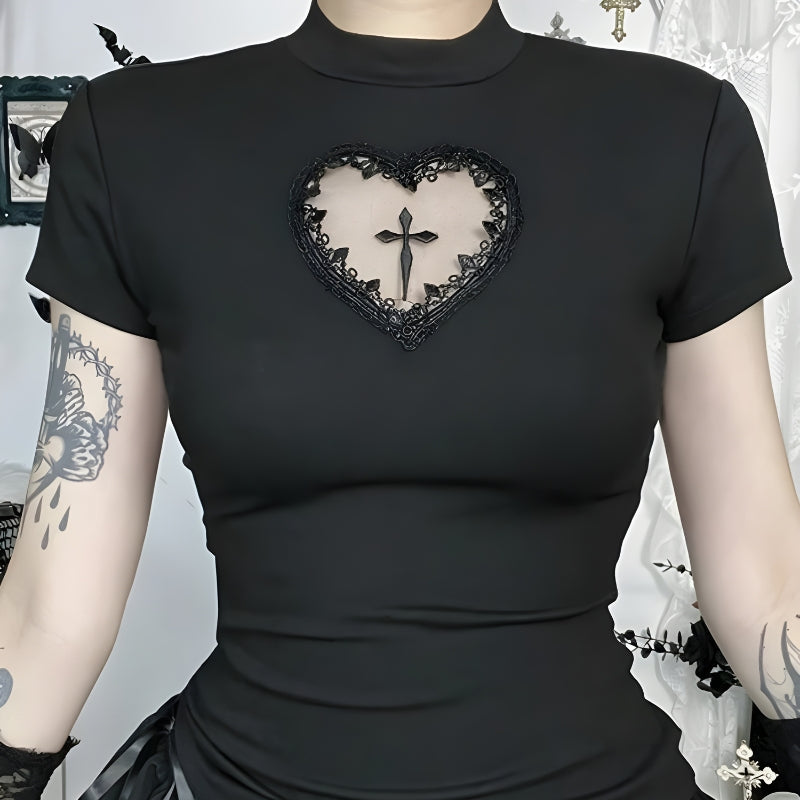 Stylish Work Outfits, Outfit Summer Ideas Goth Heart & Cross Top Stylish Work Outfits, Outfit Summer Ideas Goth Heart & Cross Top