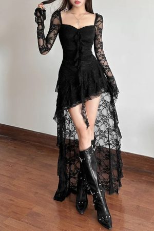 Stylish Work Outfits, Outfit Summer Ideas Goth Lace Mullet Mini Dress