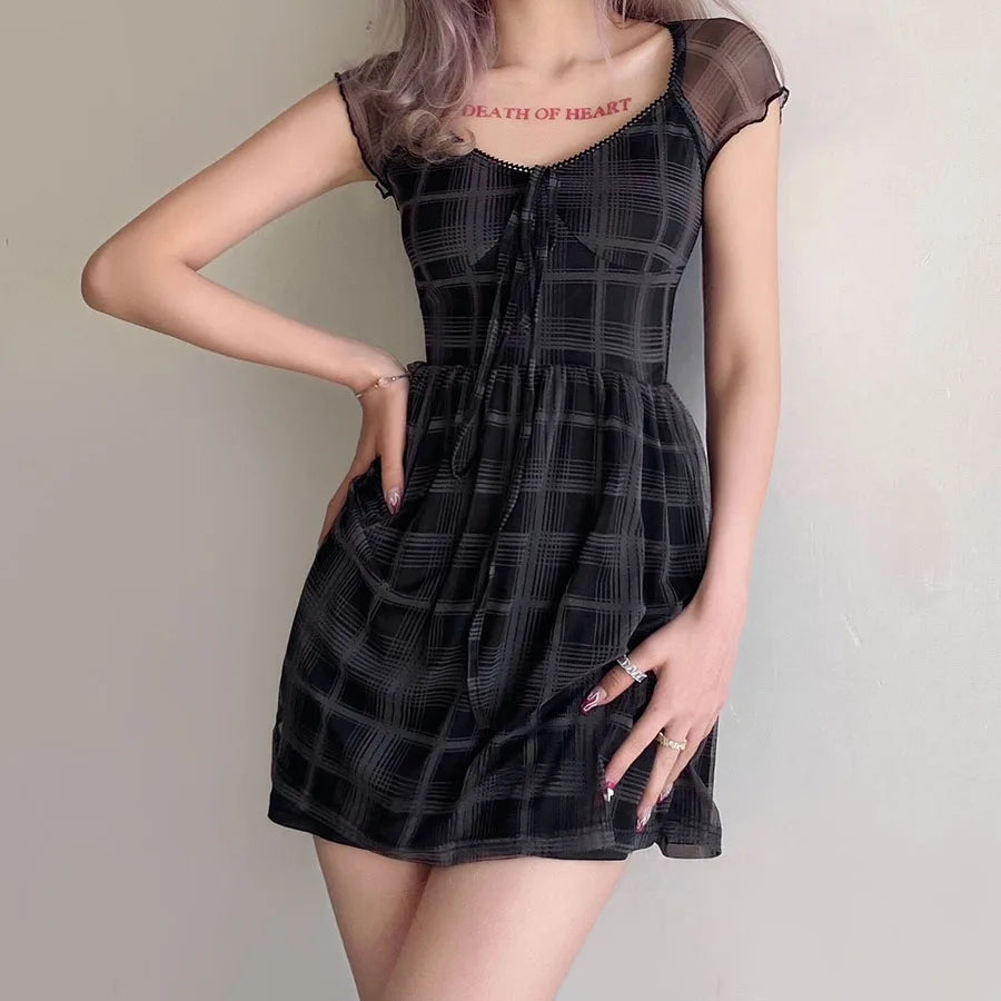 Stylish Work Outfits, Outfit Summer Ideas Goth Plaid Mini Dress