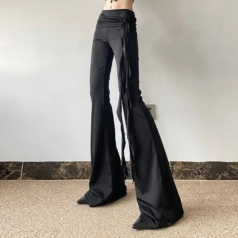 Stylish Work Outfits, Outfit Summer Ideas Goth Ruched Flower Flare Pants