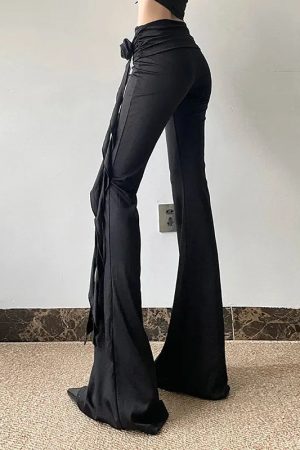 Stylish Work Outfits, Outfit Summer Ideas Goth Ruched Flower Flare Pants