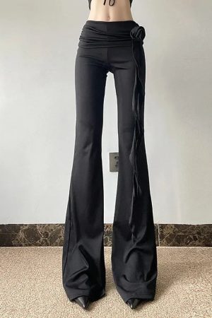 Stylish Work Outfits, Outfit Summer Ideas Goth Ruched Flower Flare Pants