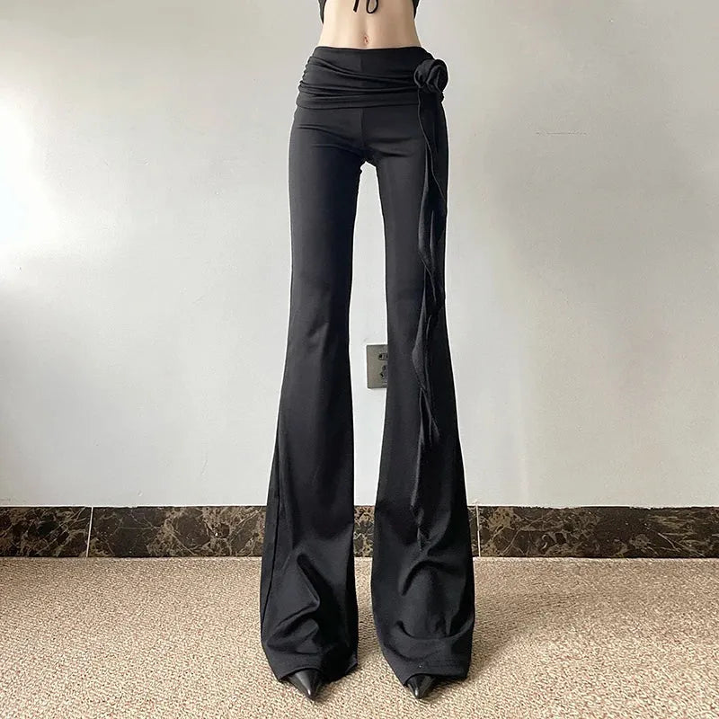 Stylish Work Outfits, Outfit Summer Ideas Goth Ruched Flower Flare Pants Stylish Work Outfits, Outfit Summer Ideas Goth Ruched Flower Flare Pants
