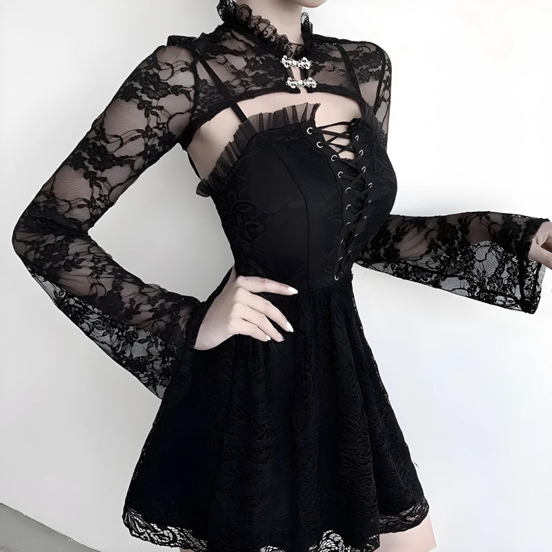 Stylish Work Outfits, Outfit Summer Ideas Goth Sheer Lace Bolero