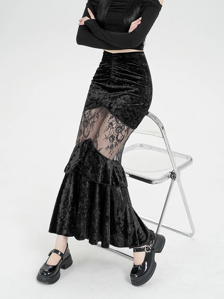 Stylish Work Outfits, Outfit Summer Ideas Goth Velvet Lace Maxi Skirt Stylish Work Outfits, Outfit Summer Ideas Goth Velvet Lace Maxi Skirt