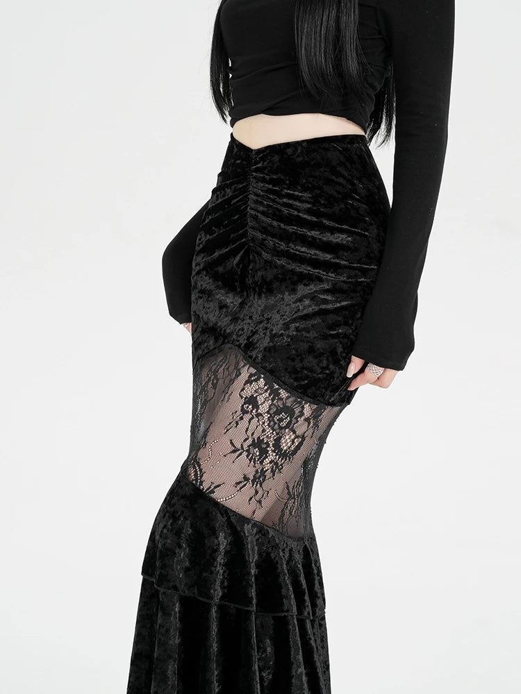 Stylish Work Outfits, Outfit Summer Ideas Goth Velvet Lace Maxi Skirt Stylish Work Outfits, Outfit Summer Ideas Goth Velvet Lace Maxi Skirt
