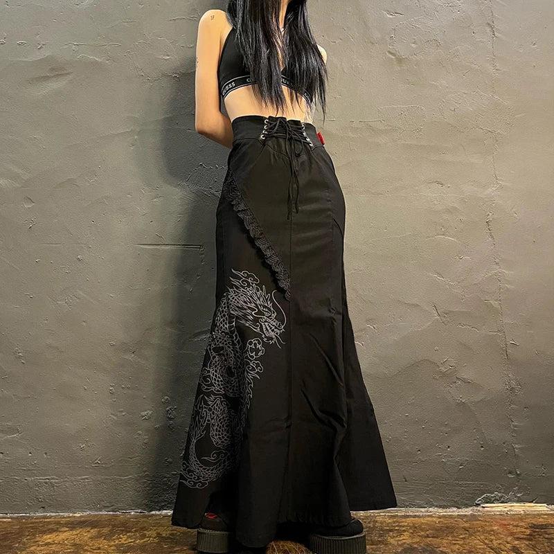 Stylish Work Outfits, Outfit Summer Ideas Gothic Dragon Printed Maxi Skirt Stylish Work Outfits, Outfit Summer Ideas Gothic Dragon Printed Maxi Skirt