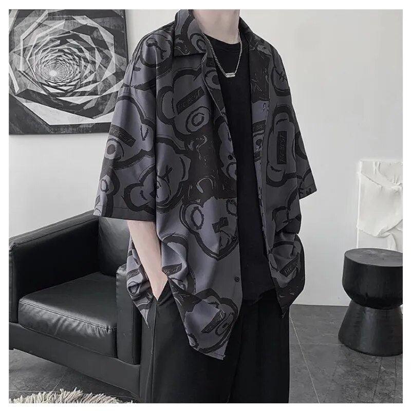 Stylish Work Outfits, Outfit Summer Ideas Graffiti Printed Short Sleeve Shirt Stylish Work Outfits, Outfit Summer Ideas Graffiti Printed Short Sleeve Shirt