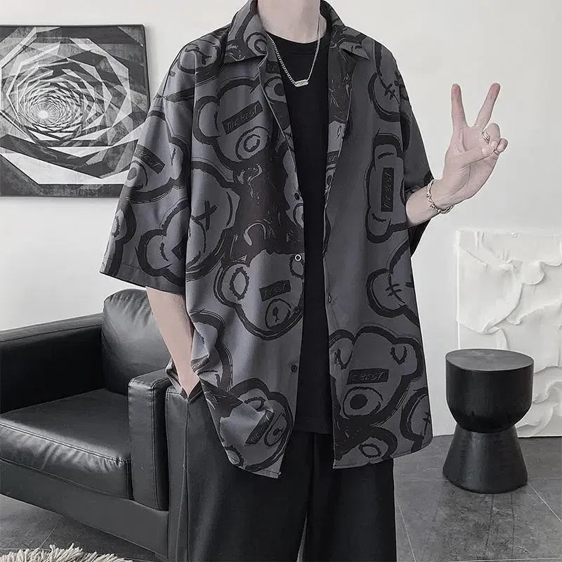 Stylish Work Outfits, Outfit Summer Ideas Graffiti Printed Short Sleeve Shirt