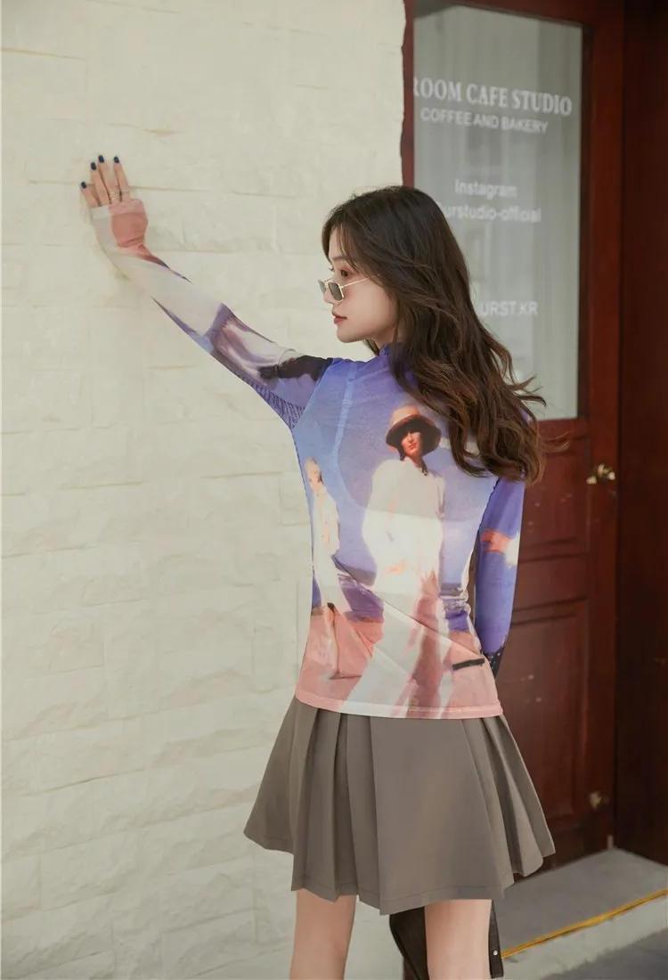 Stylish Work Outfits, Outfit Summer Ideas Graphic Women Printed Mesh Top