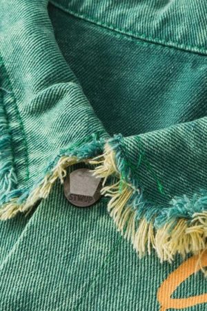 Stylish Work Outfits, Outfit Summer Ideas Green Denim Jacket