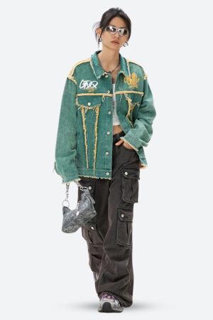 Stylish Work Outfits, Outfit Summer Ideas Green Denim Jacket