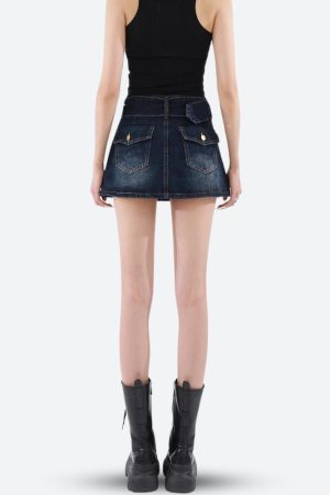 Stylish Work Outfits, Outfit Summer Ideas Grunge Belted Denim Mini Skirt