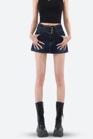 Stylish Work Outfits, Outfit Summer Ideas Grunge Belted Denim Mini Skirt