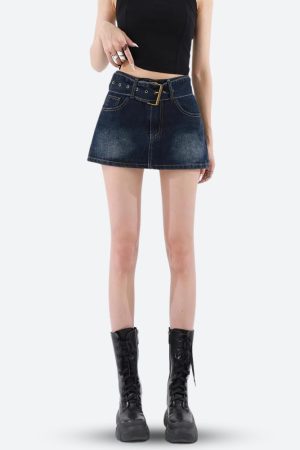 Stylish Work Outfits, Outfit Summer Ideas Grunge Belted Denim Mini Skirt