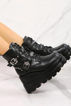 Stylish Work Outfits, Outfit Summer Ideas Grunge Belted Platform Boots