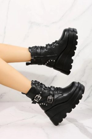 Stylish Work Outfits, Outfit Summer Ideas Grunge Belted Platform Boots