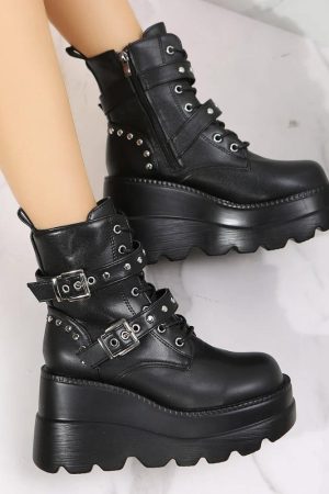 Stylish Work Outfits, Outfit Summer Ideas Grunge Belted Platform Boots