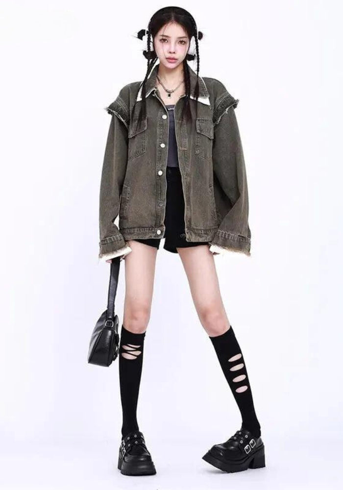 Stylish Work Outfits, Outfit Summer Ideas Grunge Button Up Oversized Denim Jacket