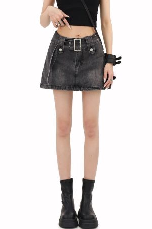 Stylish Work Outfits, Outfit Summer Ideas Grunge Buttoned Belt Loop Mini Skort