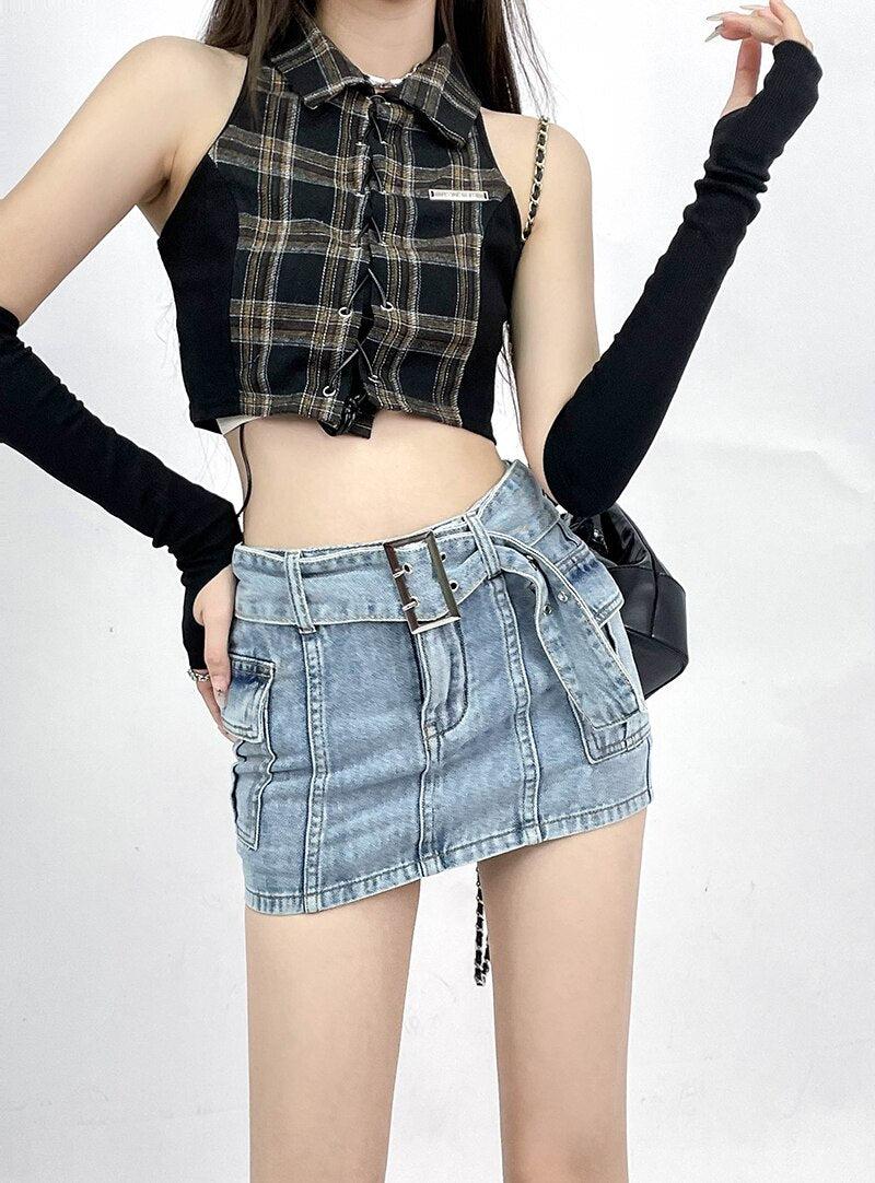 Stylish Work Outfits, Outfit Summer Ideas Grunge Cargo Jean Mini Skort Stylish Work Outfits, Outfit Summer Ideas Grunge Cargo Jean Mini Skort