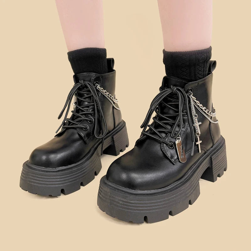 Stylish Work Outfits, Outfit Summer Ideas Grunge Chain with Cross Combat Boots Stylish Work Outfits, Outfit Summer Ideas Grunge Chain with Cross Combat Boots