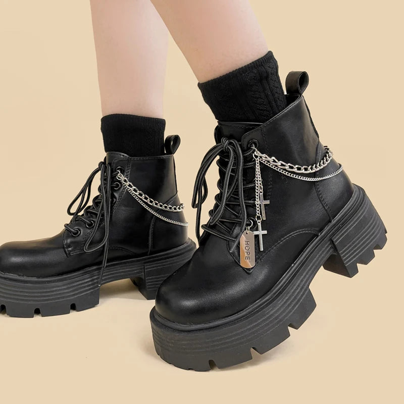 Stylish Work Outfits, Outfit Summer Ideas Grunge Chain with Cross Combat Boots Stylish Work Outfits, Outfit Summer Ideas Grunge Chain with Cross Combat Boots