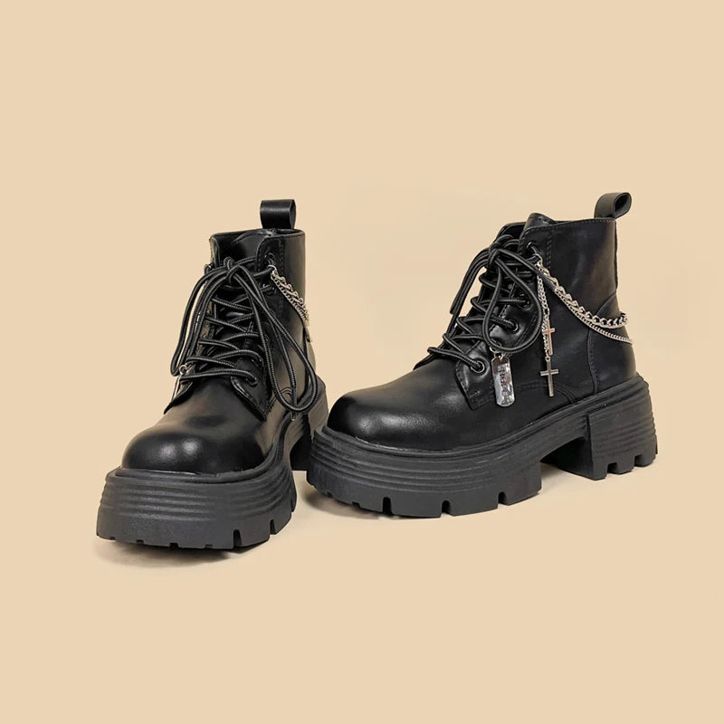 Stylish Work Outfits, Outfit Summer Ideas Grunge Chain with Cross Combat Boots Stylish Work Outfits, Outfit Summer Ideas Grunge Chain with Cross Combat Boots