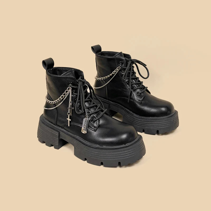 Stylish Work Outfits, Outfit Summer Ideas Grunge Chain with Cross Combat Boots Stylish Work Outfits, Outfit Summer Ideas Grunge Chain with Cross Combat Boots