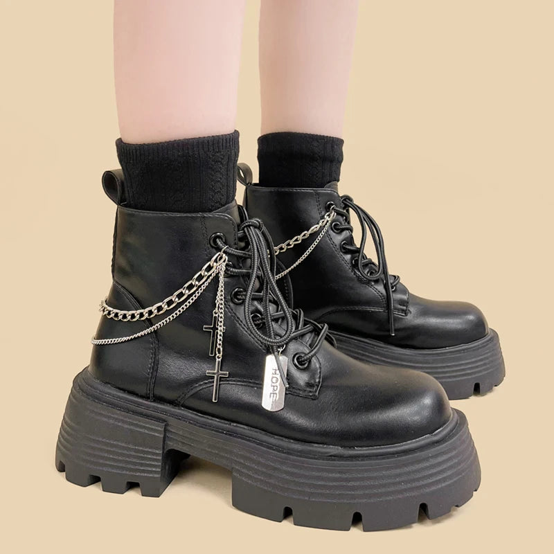 Stylish Work Outfits, Outfit Summer Ideas Grunge Chain with Cross Combat Boots