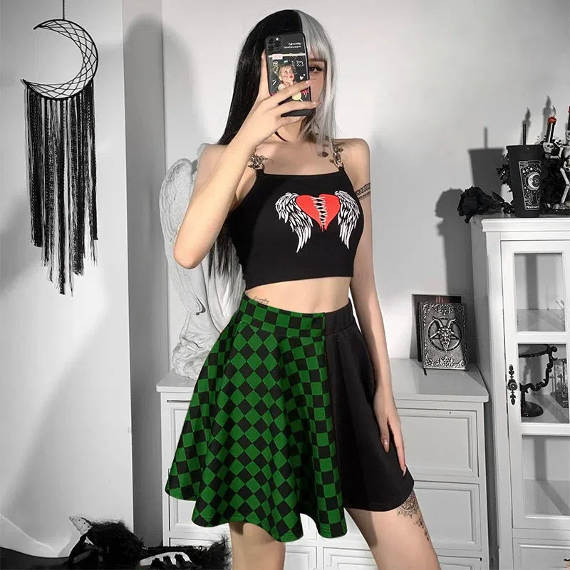 Stylish Work Outfits, Outfit Summer Ideas Grunge Checked A-Line Mini Skirt