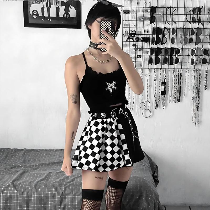 Stylish Work Outfits, Outfit Summer Ideas Grunge Checked A-Line Mini Skirt Stylish Work Outfits, Outfit Summer Ideas Grunge Checked A-Line Mini Skirt