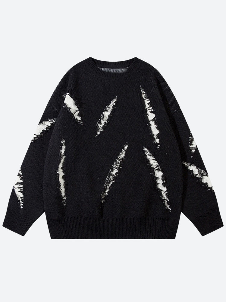 Stylish Work Outfits, Outfit Summer Ideas Grunge Claw Distressed Knitted Sweater