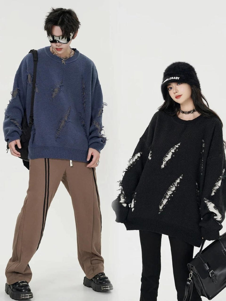 Stylish Work Outfits, Outfit Summer Ideas Grunge Claw Distressed Knitted Sweater